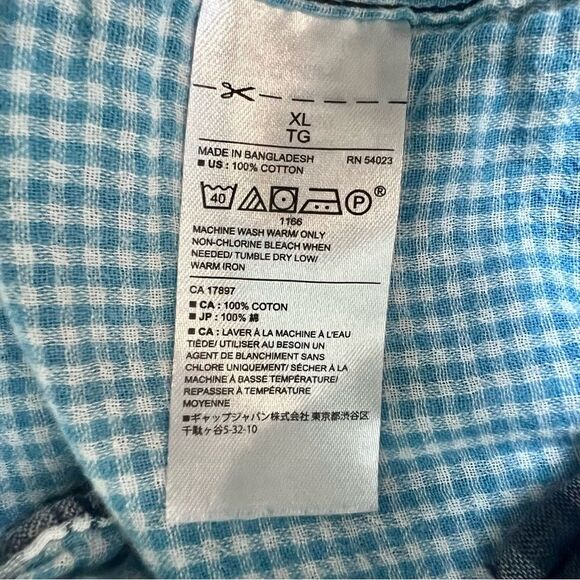 BANANA REPUBLIC Plaid Button Down Long Sleeve Shirt Light and Dark Blue XLarge - Picture 5 of 5